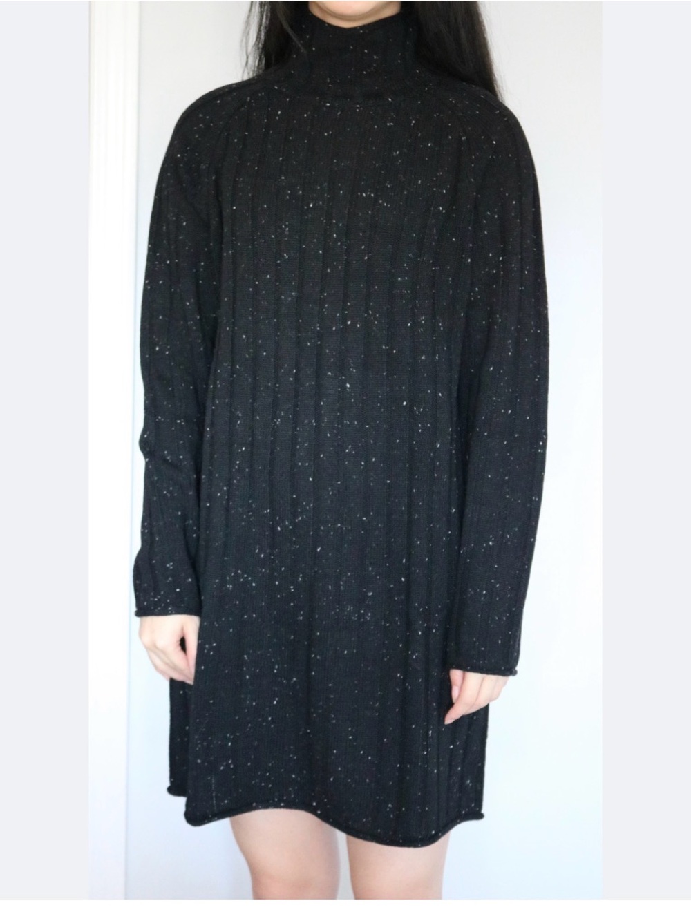 Frank & Oak Black Flecked Turtleneck Knit Dress (wool blend)